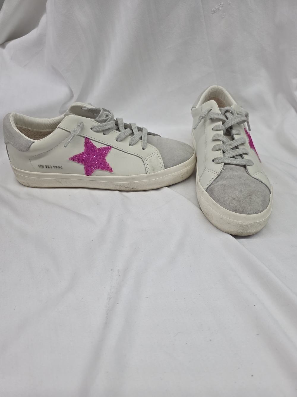 Vintage Havana White and Gray Sneakers with Pink Glitter Star